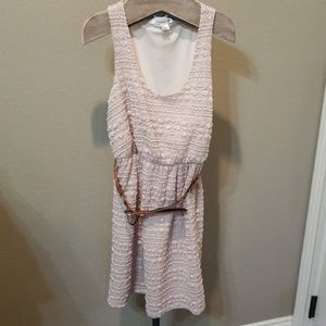 Tan dress with brown belt